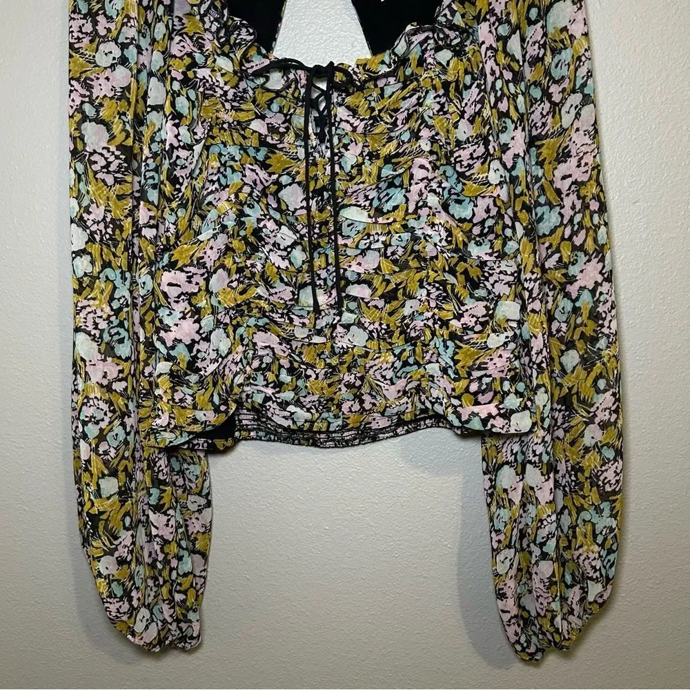Free People Mabel Balloon Sleeve Floral Boho Blouse Women’s Size Medium